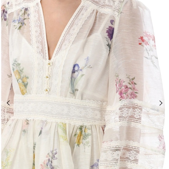 Zimmermann Natura V-Neck Floral Printed Laced Mini Dress - Picture 8 of 9